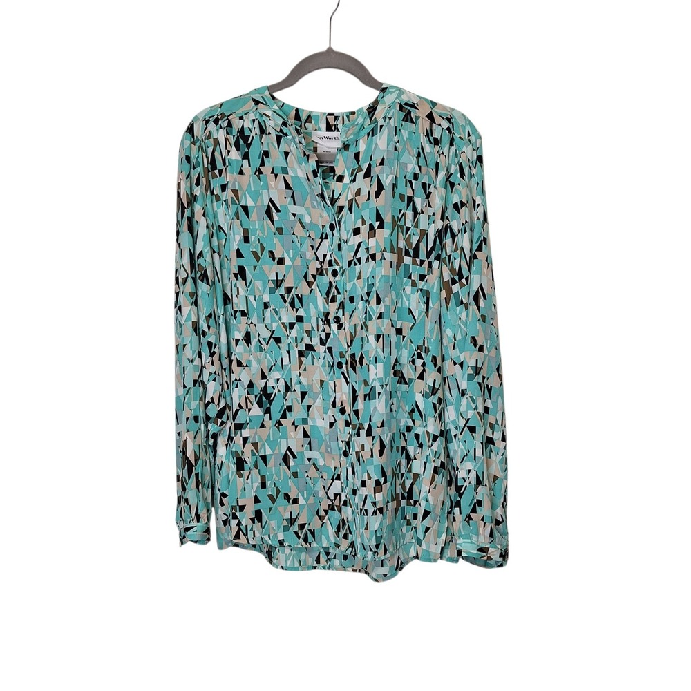 BonWorth Womens  Size L Button Front Blouse‎ Geometric Print Long Sleeves Office